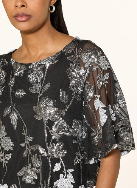 Joseph Ribkoff Mesh Shirt Blouse With Sequins Black US 2 4