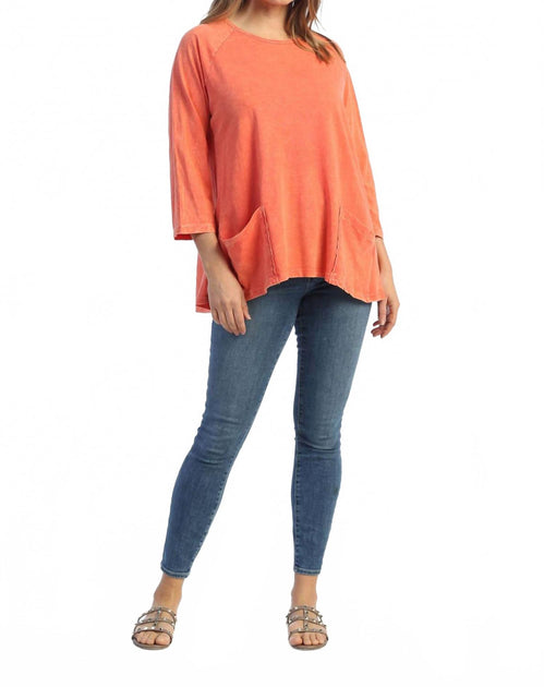 Jess & Jane Mineral Washed Patch Pocket Cotton Top Pink 3X 2
