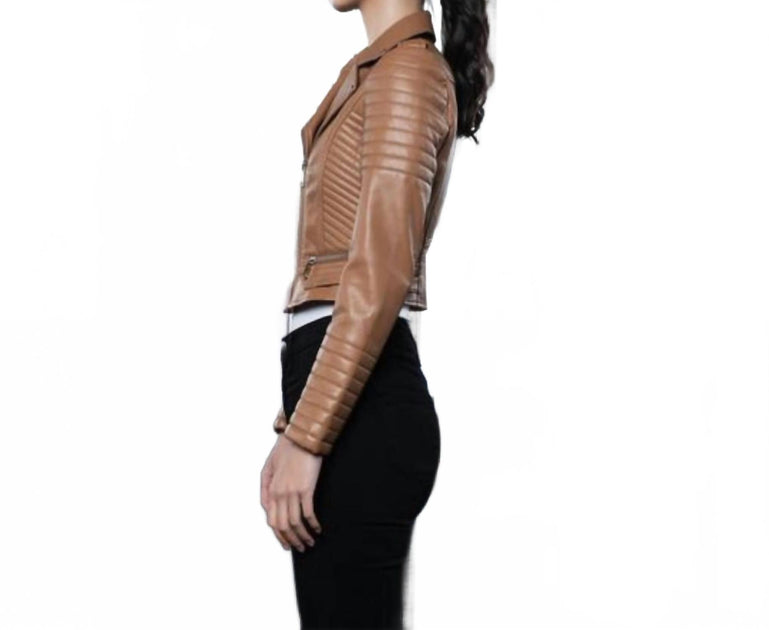 AZALEA WANG Moto Jacket Brown Medium 3