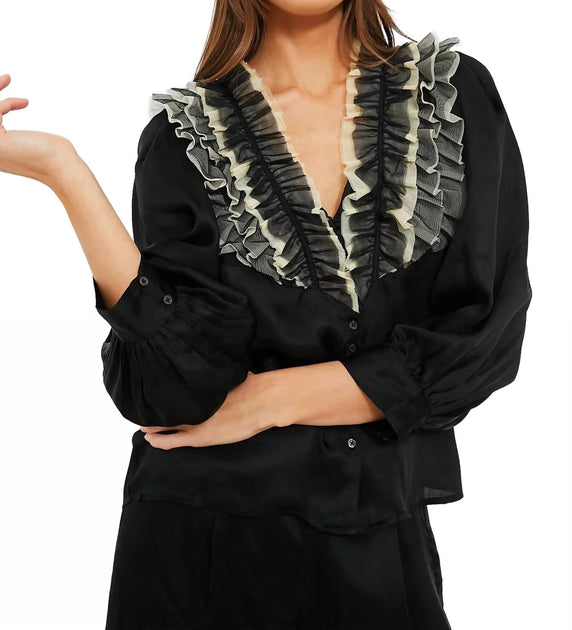 THE GREAT The Ruffled Tuxedo Top Black XSmall 3