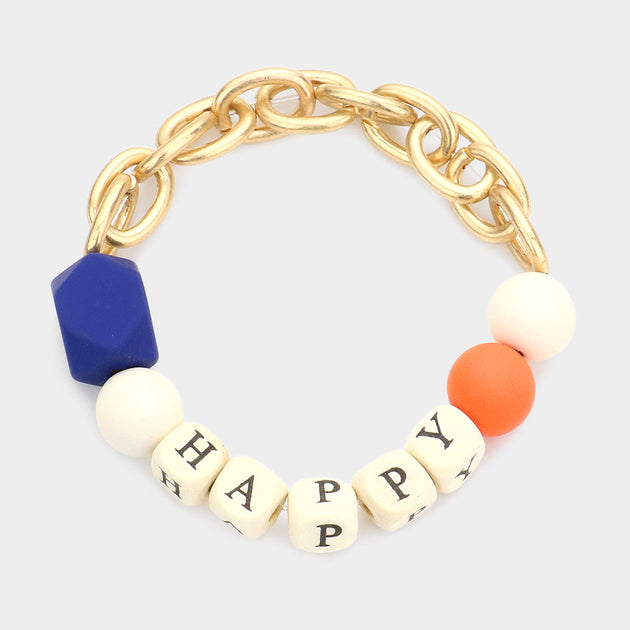 FashnZfab Happy Message Oval Link Stretch Bracelet Blue One Size 3
