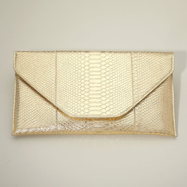 FASHNZFAB Snake Skin Patterned Envelope Clutch White One Size 3