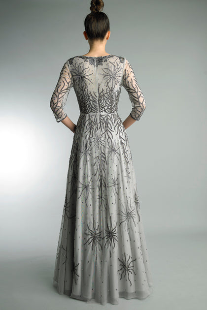 Basix Black Label 3 Quarter Sleeve Gown Grey US 4 3