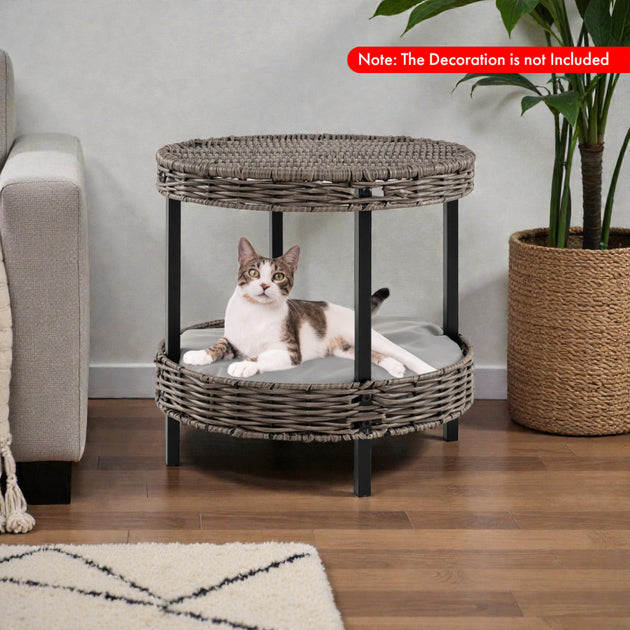 Hivvago Two-Level Woven Rattan Cat Bed Grey 3