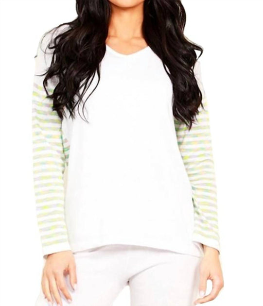 ANGEL Stripe V-Neck Long Sleeve White Medium 2