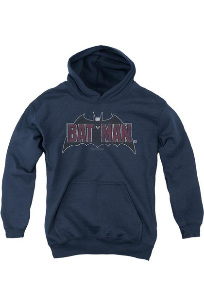 Gildan Batman Vintage Bat Logo Hooded Sweatshirt Blue Medium 2