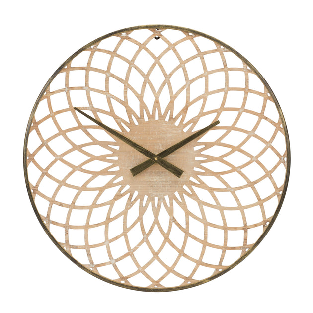 Melrose International Round Lattice Wood Wall Clock Brown/Bronze 23.75in 2