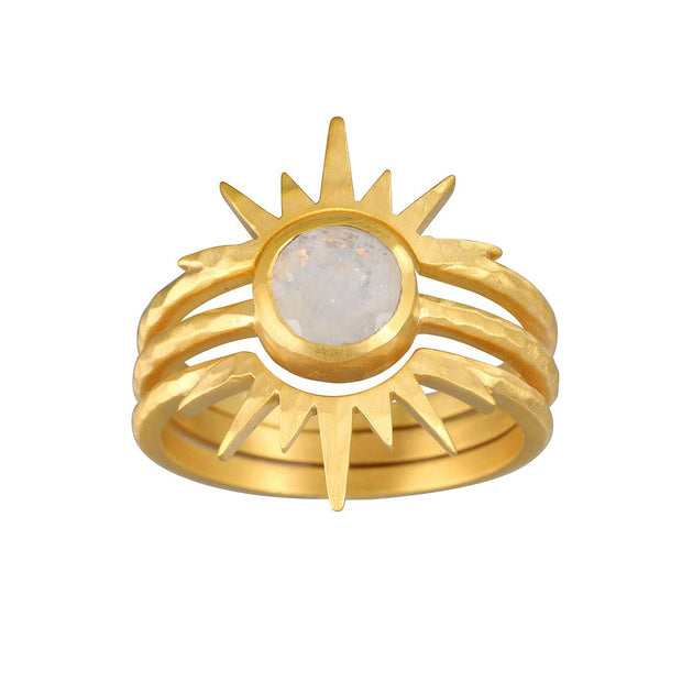 Satya Jewelry Light Seeker Moonstone Starburst Nested Ring Set Silver US 7 2