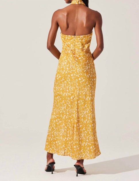 ASTR Marissa Floral Halter Neck Dress In Marigold Floral