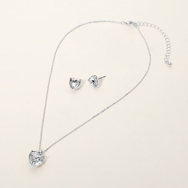 FASHNZFAB Heart Stone Cluster Pendant Necklace Silver 4