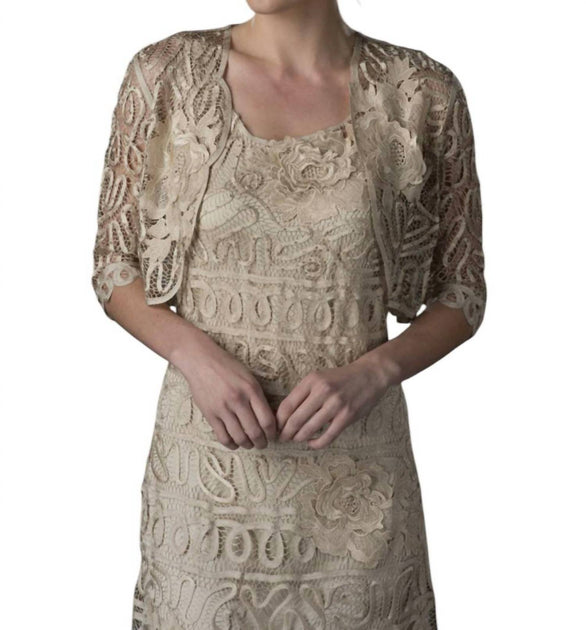Soulmates Madi Short Dress and Jacket Set Beige Large 3