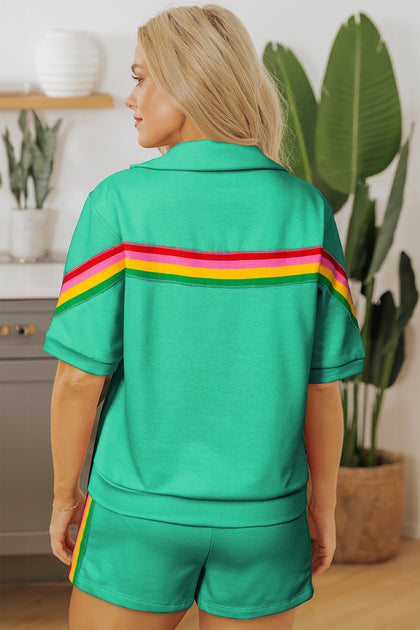 TRUEDAMES Rainbow Colorblock Short Sleeve Top and Shorts Set Blue Small 3