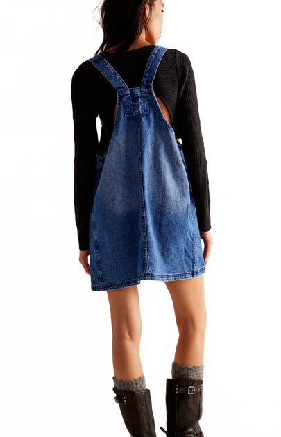 Sweetkama Backroad Denim Overall Mini Dress Blue Small 4