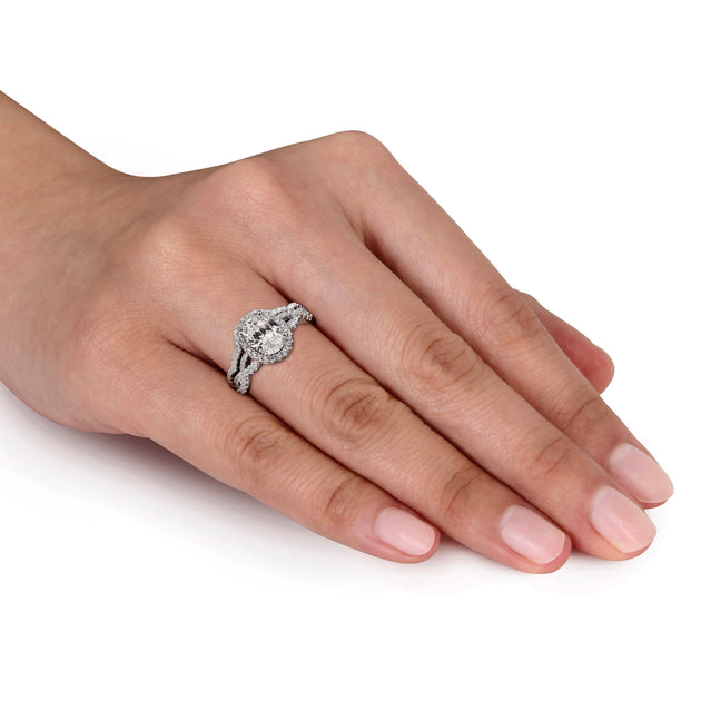 Mimi & Max Halo Oval Cubic Zirconia Twist Bridal Set Silver US 7 3