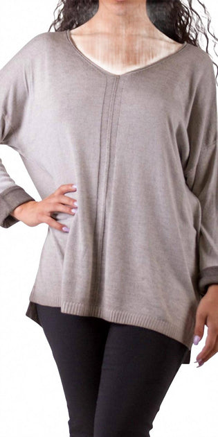 GIGI MODA Donna Knit V-Neck Sweater Grey One Size 3