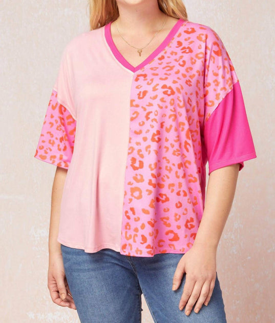 Entro Color Block Leopard Top Pink XLarge 2