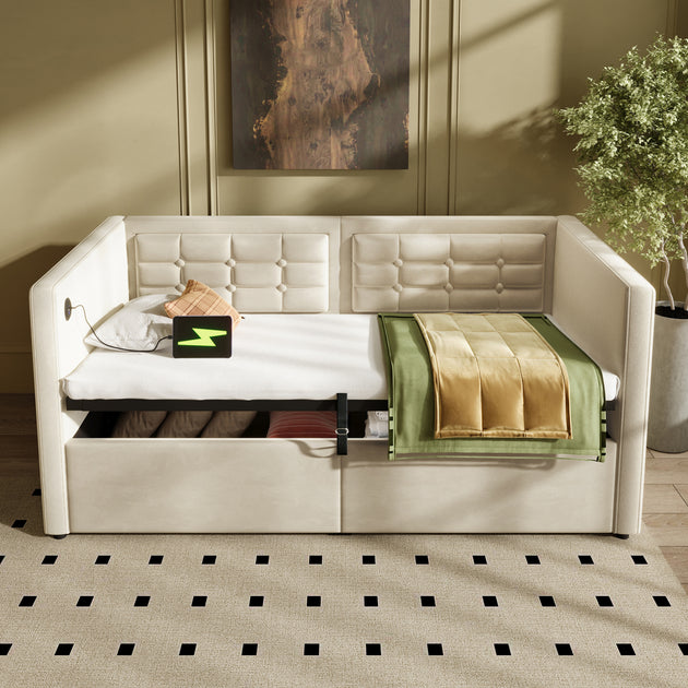 Streamdale Twin Daybed Beige Velvet 2