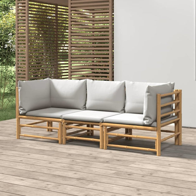 VidaXL 3 Piece Patio Lounge Set Light Gray Bamboo 2