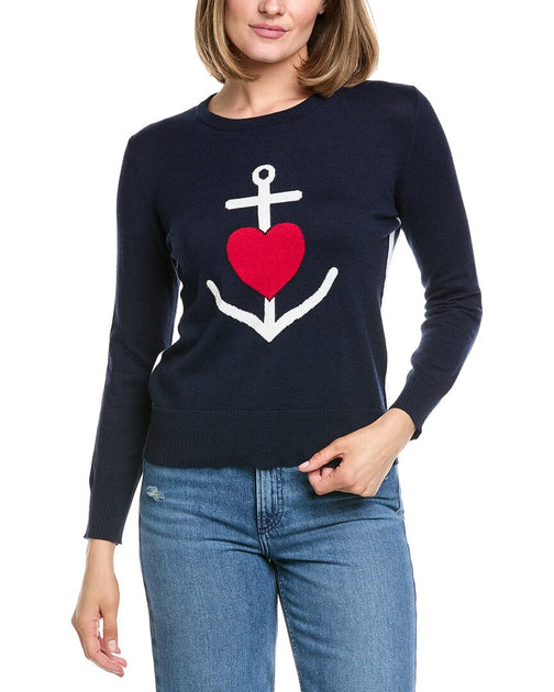 Hannah Rose Anchor Heart Pull en Mélange Cachemire Bleu Small 2