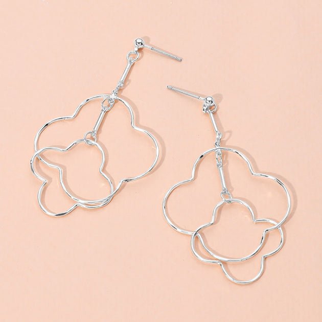 FASHNZFAB Open Quatrefoil Dropdown Dangle Earrings Gold 3