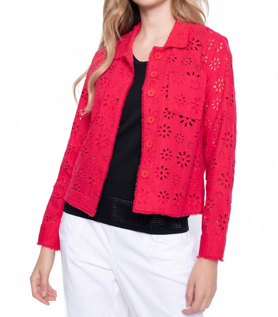 Picadilly Eyelet Embellished Jacket Red Medium 2