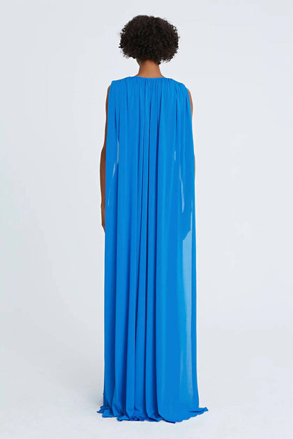 Robe longue Halston Heritage Ashley Jersey Col V Bleu US 6 3