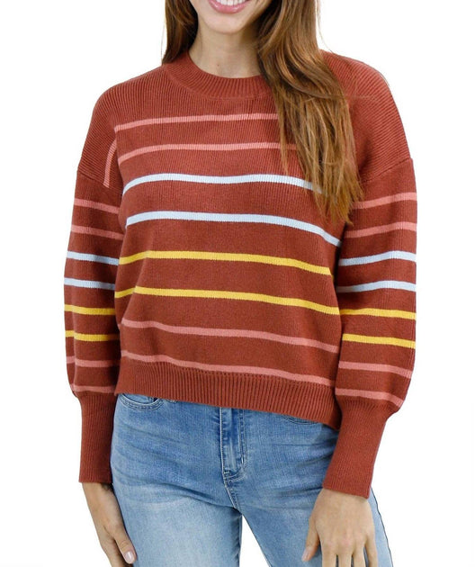 Grace and Lace Crew Neck Striped Sweater Multi Large 2