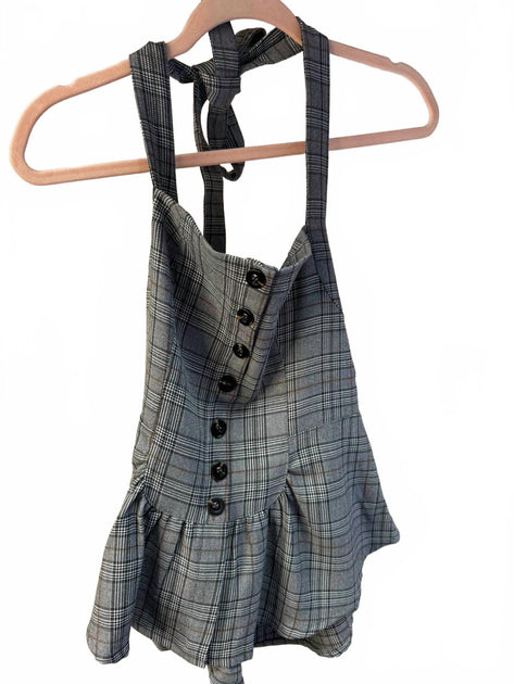 OLIVACEOUS Plaid Peplum Button Front Cami Grey Large 4