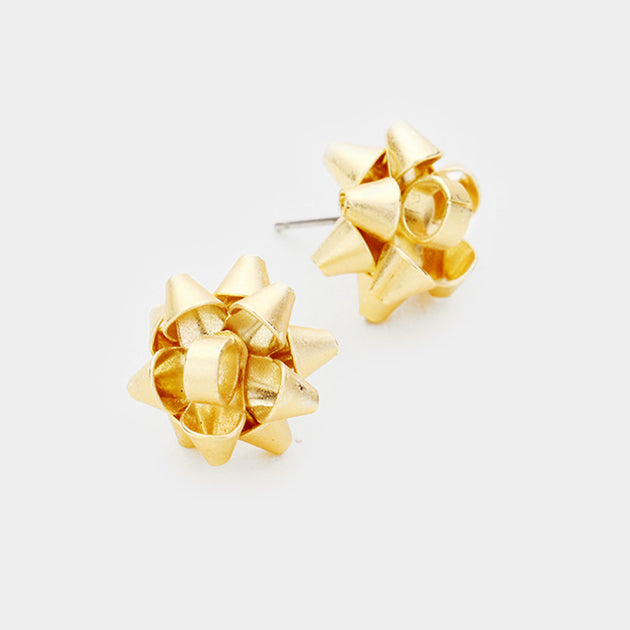 FASHNZFAB Christmas Gift Bow Metal Stud Earrings Red 2