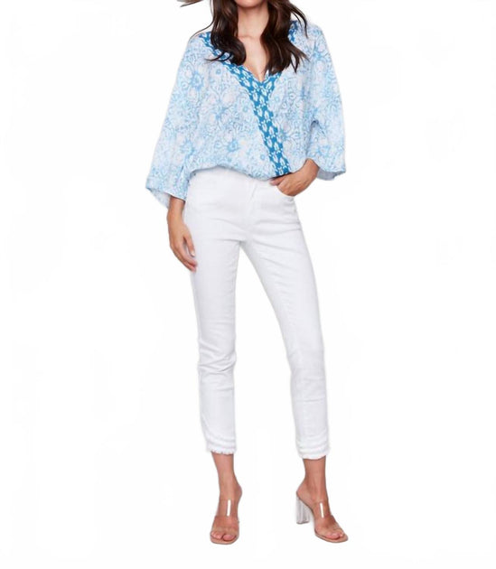 Charlie B Printed Overlap Blouse Blue XS 3