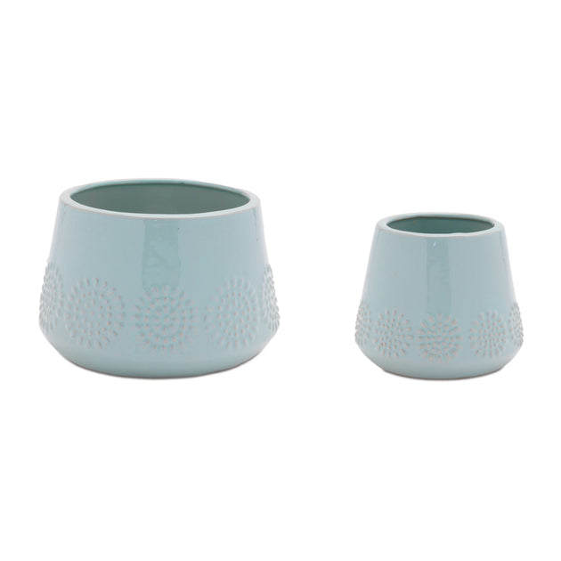 Melrose International Ceramic Starburst Pattern Planter Blue 2