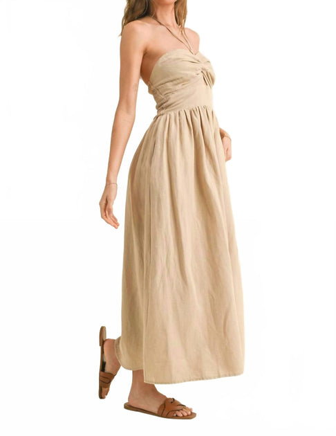 MIOU MUSE Twisted Halter Maxi Dress Beige Medium 4