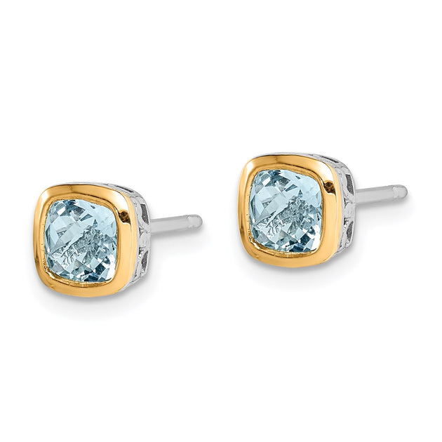 Diamond2Deal Sterling Silver Aquamarine Square Stud Earrings Silver 3