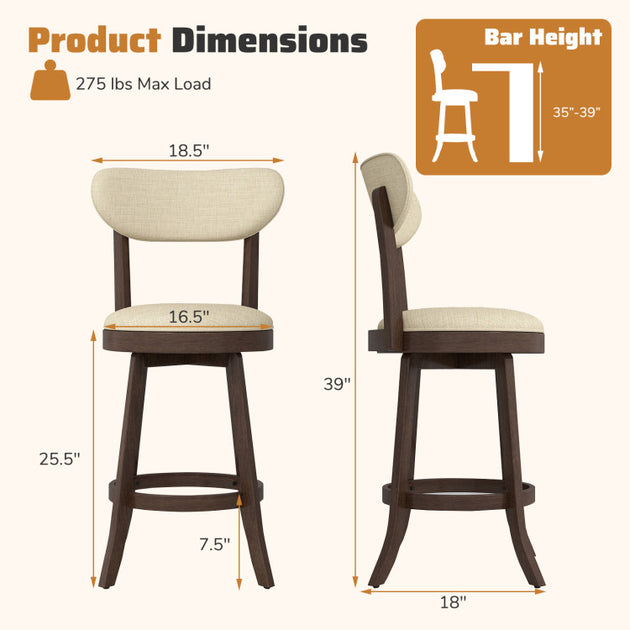 Hivvago Set of 2 Counter Height Bar Stools Brown 4