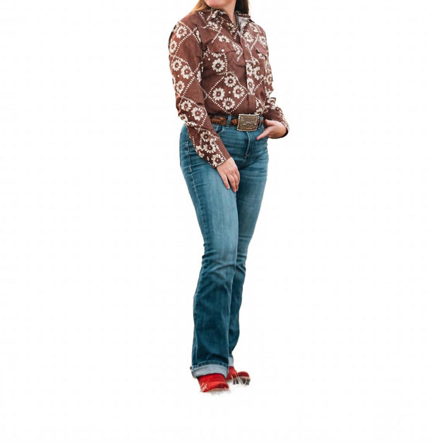 Howdy Hanny Damen Kalei Vintage Floral Pearl Snap Hemd Braun Medium 4
