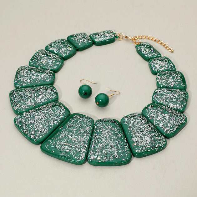 FASHNZFAB Confetti Resin Panel Link Statement Necklace Green One Size 2