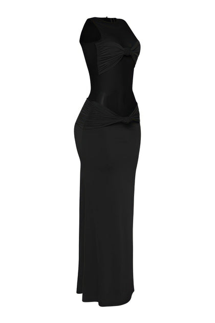TRUEDAMES Mesh Contrast Tube Maxi Dress Black Large 3