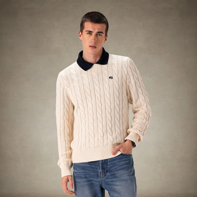 Members Only Herren Rundhals-Kabelstrick-Pullover Blau Small 2