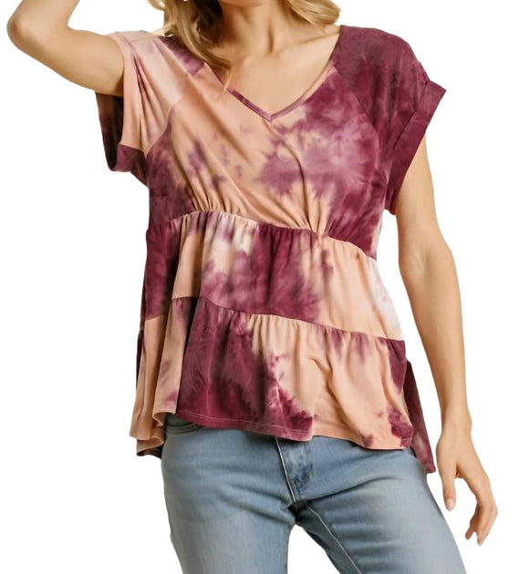 Umgee Tie Dye Babydoll Top Pink Small 2