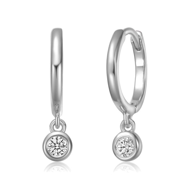 Stella Valentino Drop Solitaire Hoop Earrings Silver 15mm 2