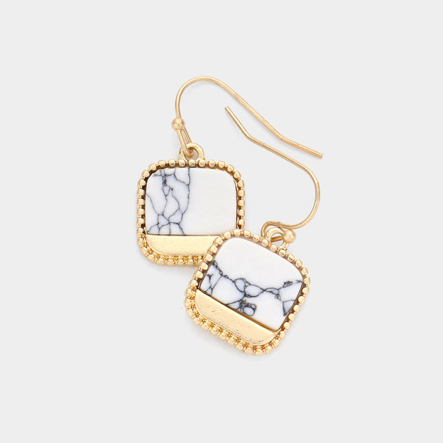FASHNZFAB Square Dangle Earrings Silver 2