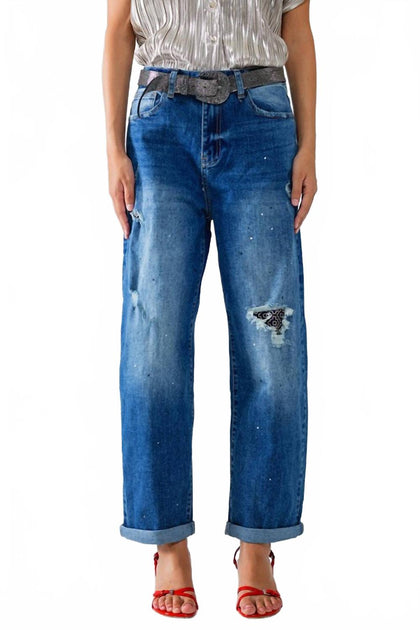 Q2 Distressed Straight Leg Jeans Blue XSmall 2