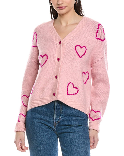 CeCe Heart Jacquard Cardigan Pink XLarge 2