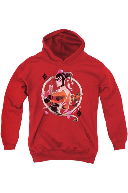 Gildan Batman Harley Q Youth Hooded Sweatshirt Red XLarge 2