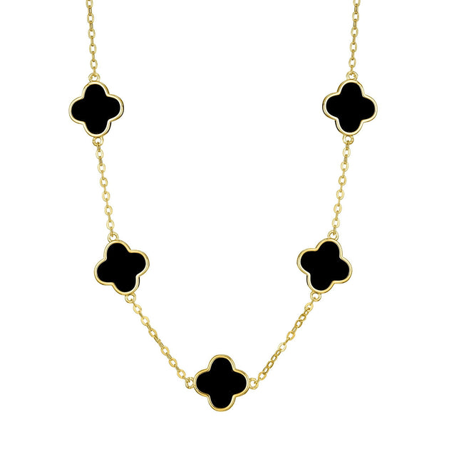 Adornia Clover Station Necklace Black/Yellow Gold 2