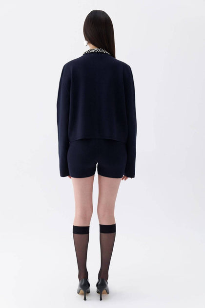 Cardigan tricot Nocturne à col de pierres Noir Small 3