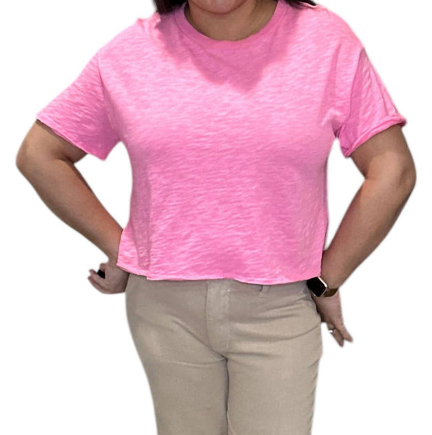 bobi Raw Edge Cropped Tee Shirt Pink Small 2