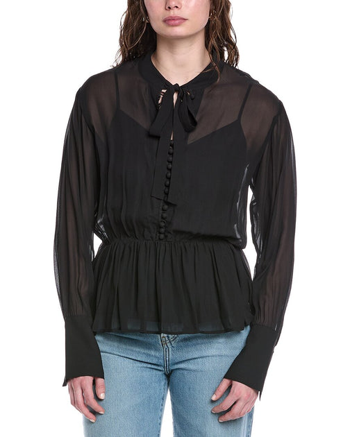 Rebecca Taylor Tie-Front Blouse Black Large 2