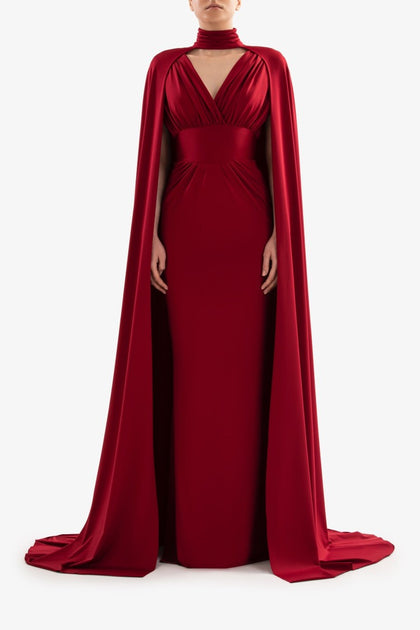 Saiid Kobeisy Jersey Dress With Cape Red EU 38 3