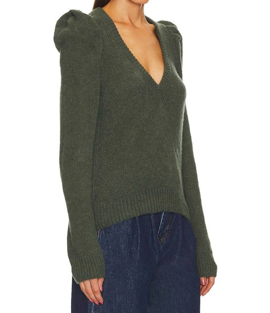 Nation LTD Lara Puff Shoulder V-Neck Pullover Green Large 3